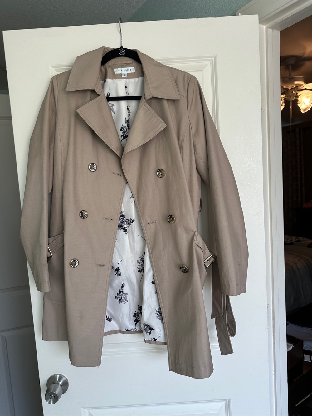 Via Spiga Taupe Double-Breasted Trench Coat